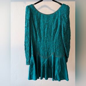 Sarah Elizabeth Teal Beaded Gown Vintage 80s Mini Dress